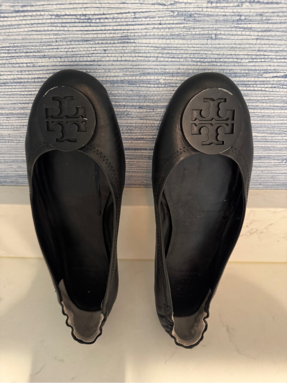Tory Burch Black Logo Leather Ballet Flats